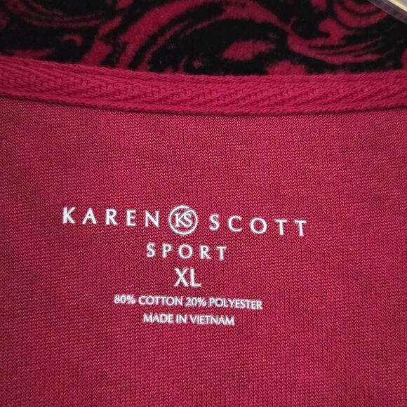 Karen Scott Sport Women Jacket XL Burgundy Velvet-Look Paisley Zip Front Pockets - Picture 2 of 13